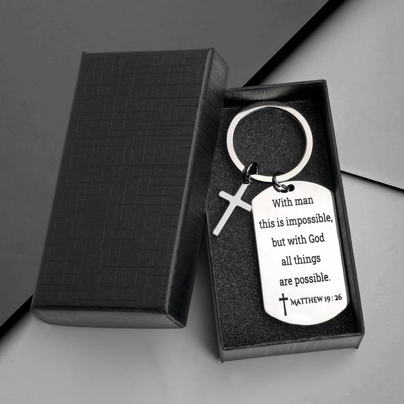 GiftYou Inspirational Scripture Metal Key Chains with Cross Pendant - Bible Verse Keychain Religious Gift for Christian - Image 2
